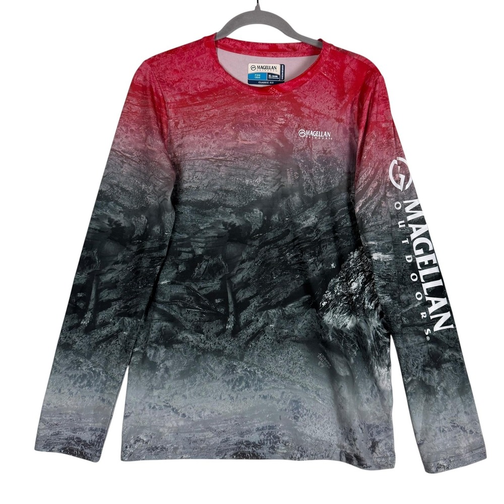 Magellan Outdoors Shirt Boys 18-20 Red Camo Long Sleeve Fishing Tee Athletic